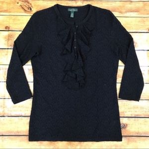 LRL Ralph Lauren Black Lace Blouse with Ruffles